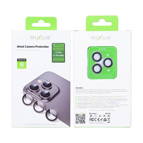 Verre trempé Rixus Metal Shield pour Apple iPhone 17 Pro, 17 Pro Max Gris