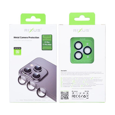 Protection métallique Rixus pour appareil photo en verre trempé pour Apple iPhone 17 Pro, 17 Pro Max bleu