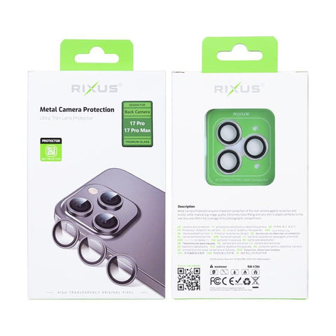 Protection métallique Rixus pour appareil photo en verre trempé pour Apple iPhone 17 Pro, 17 Pro Max argenté