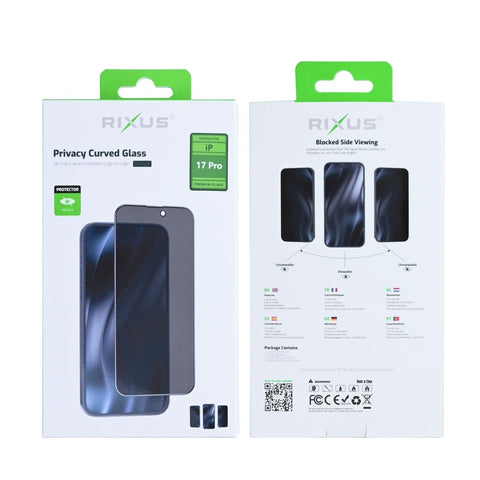 Verre trempé Rixus Privacy Full Curved Edge pour Apple iPhone 17 Pro