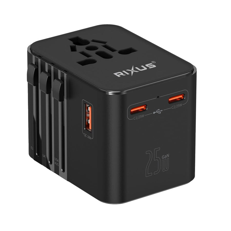 Adaptateur universel Rixus RX3425 25 W avec 3 ports USB Noir