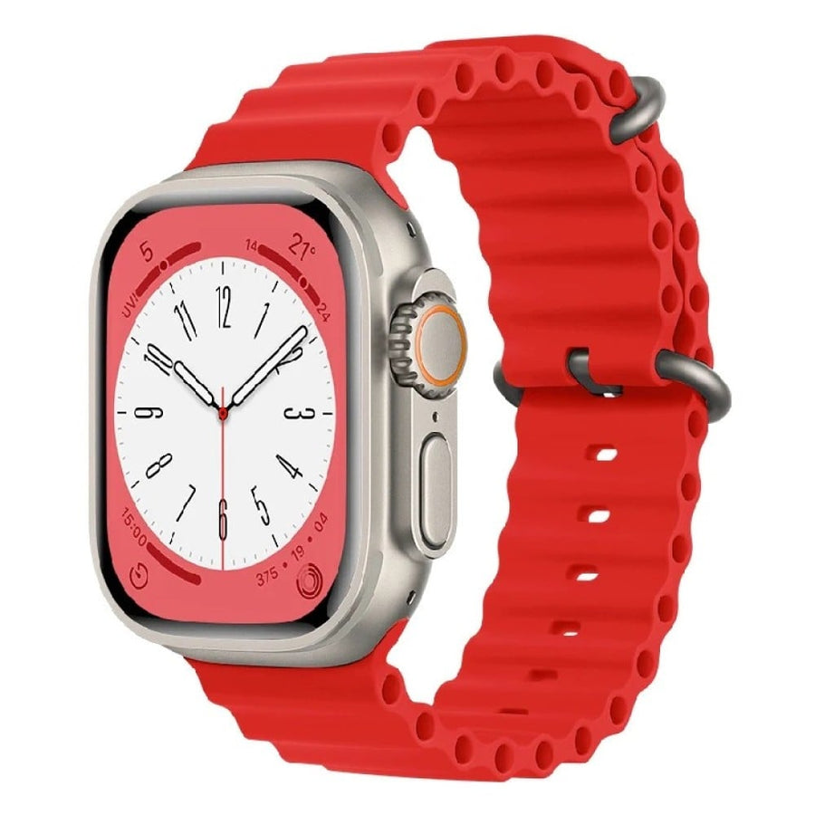 Bracelet en silicone souple et respirant Ocean pour Apple Watch Series 42/44/45/49 mm (taille M/L) - Rouge