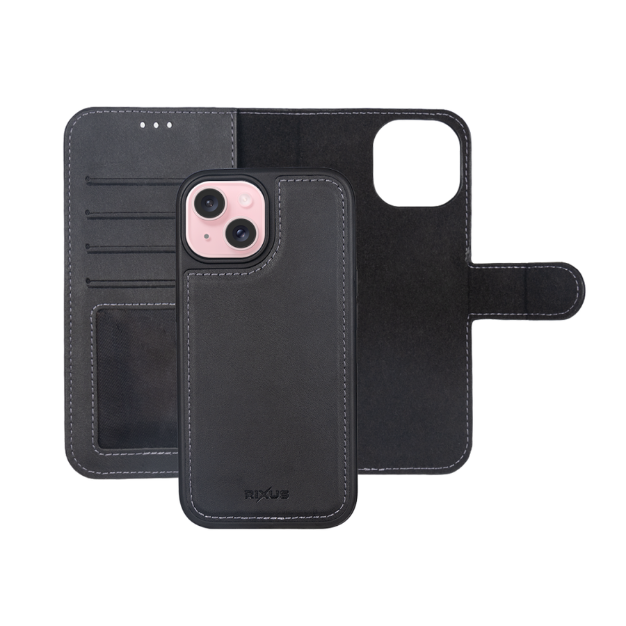 Portefeuille magnétique amovible Rixus Duo pour Apple iPhone 16 Noir