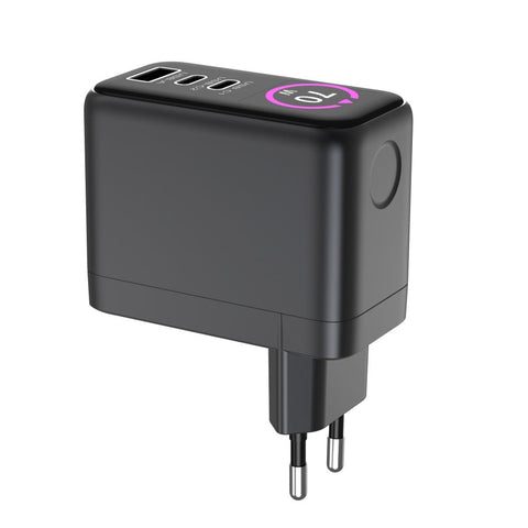 Adaptateur secteur Rixus RXHC50 GaN avec écran TFT 70 W gris sidéral