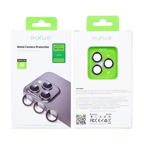 Protection métallique Rixus pour appareil photo en verre trempé pour Apple iPhone 12 Pro argenté