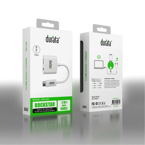 Adaptateur Type C vers 3,55 mm avec audio et charge Durata Rockstar DR-L09