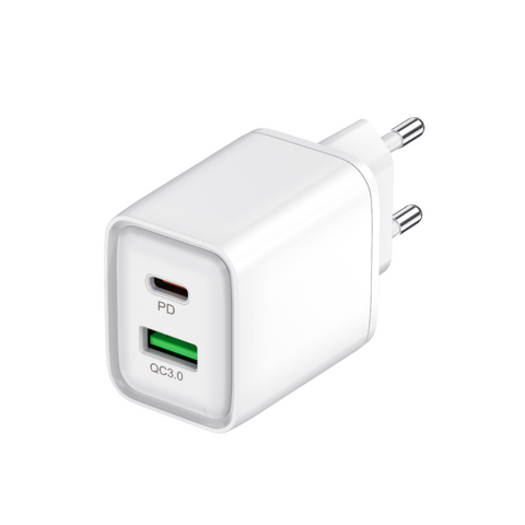 Adaptateur de voyage CH033 double port USB-A et USB-C 33 W blanc