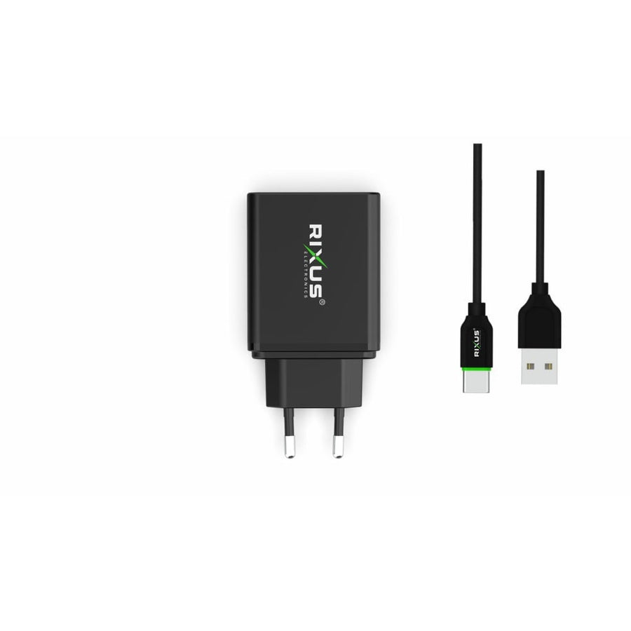 Chargeur double USB et PD Rixus RX70B avec câble USB vers USB-C noir