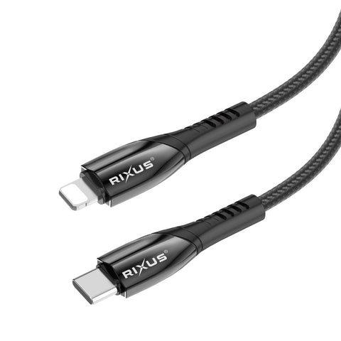 Câble de recharge rapide Rixus RXUC38L USB-C vers Lightning en nylon, 2 m, noir