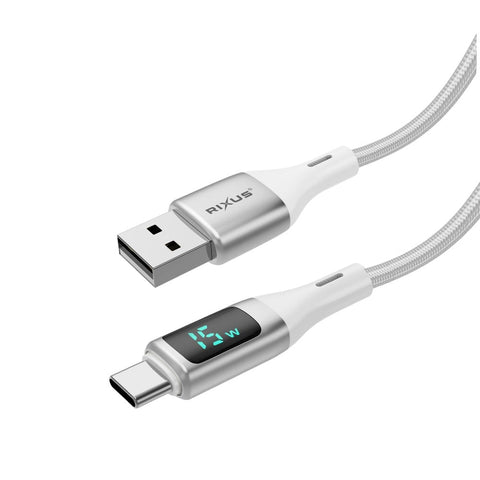 Câble USB-A vers USB-C tressé Rixus RXUC29AC avec écran LED blanc