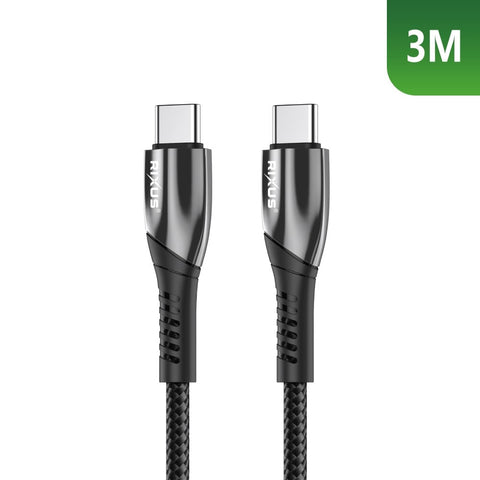 Câble de recharge rapide Rixus RXUC39C USB-C vers USB-C tressé en nylon 3 m noir