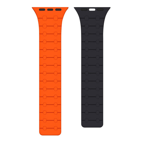 Bracelet magnétique en silicone Rixus pour Apple Watch 42 mm, 44 mm, 45 mm, 49 mm Orange et Midnight