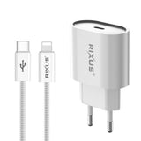 Chargeur rapide Rixus RXHC30L Câble USB-C vers Lightning 1,8 m 30 W Blanc