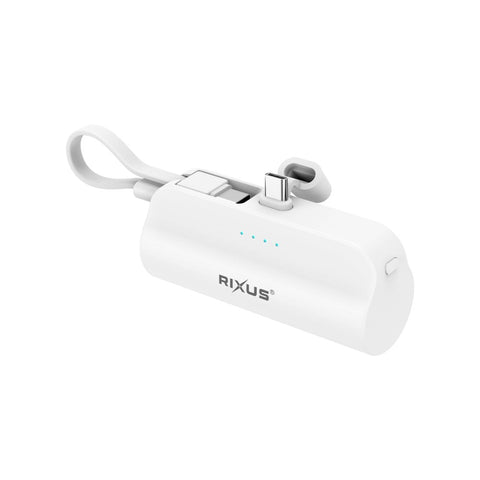 Batterie externe mini Rixus RXPB98W Click-On USB-C 5000 mAh blanche