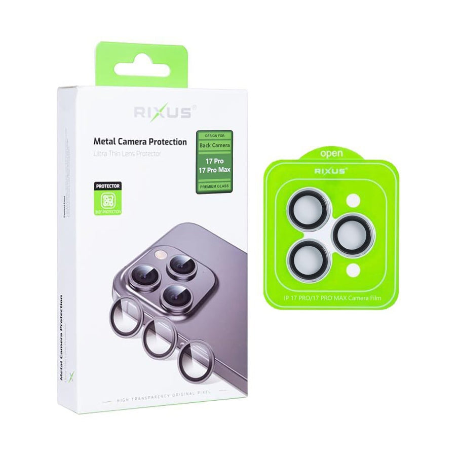 Protection métallique Rixus pour appareil photo en verre trempé pour Apple iPhone 17 Pro, 17 Pro Max argenté