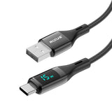 Câble USB vers USB-C tressé Rixus RXUC28AC avec écran LED, 1 m, noir