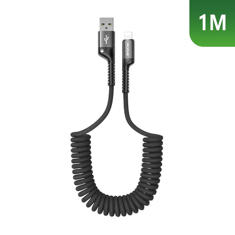 Câble rétractable à ressort Rixus RXUC17AL USB-A vers Lightning noir