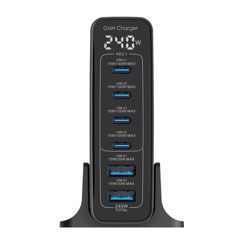 Adaptateur secteur Rixus RX240 GaN avec écran numérique 240 W noir