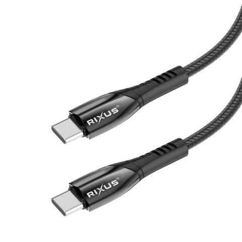 Câble de recharge rapide Rixus RXUC37C USB-C vers USB-C tressé en nylon 30 cm noir