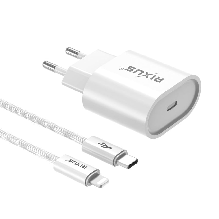Chargeur rapide Rixus RXHC30L Câble USB-C vers Lightning 1,8 m 30 W Blanc