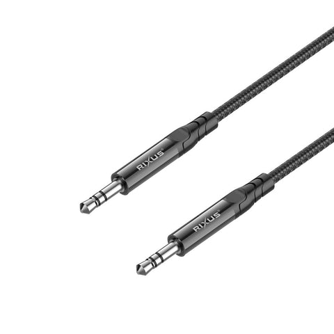 Câble audio tressé Rixus RXMU35 AUX 3,5 mm vers AUX 3,5 mm, 1,2 m, noir