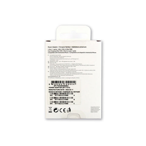 Chargeur rapide Samsung USB-C 15 W avec câble 1 m, blanc, boîte d'origine