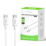 Câble tressé en nylon Rixus RXUC15C USB-C vers USB-C, 1 m, blanc