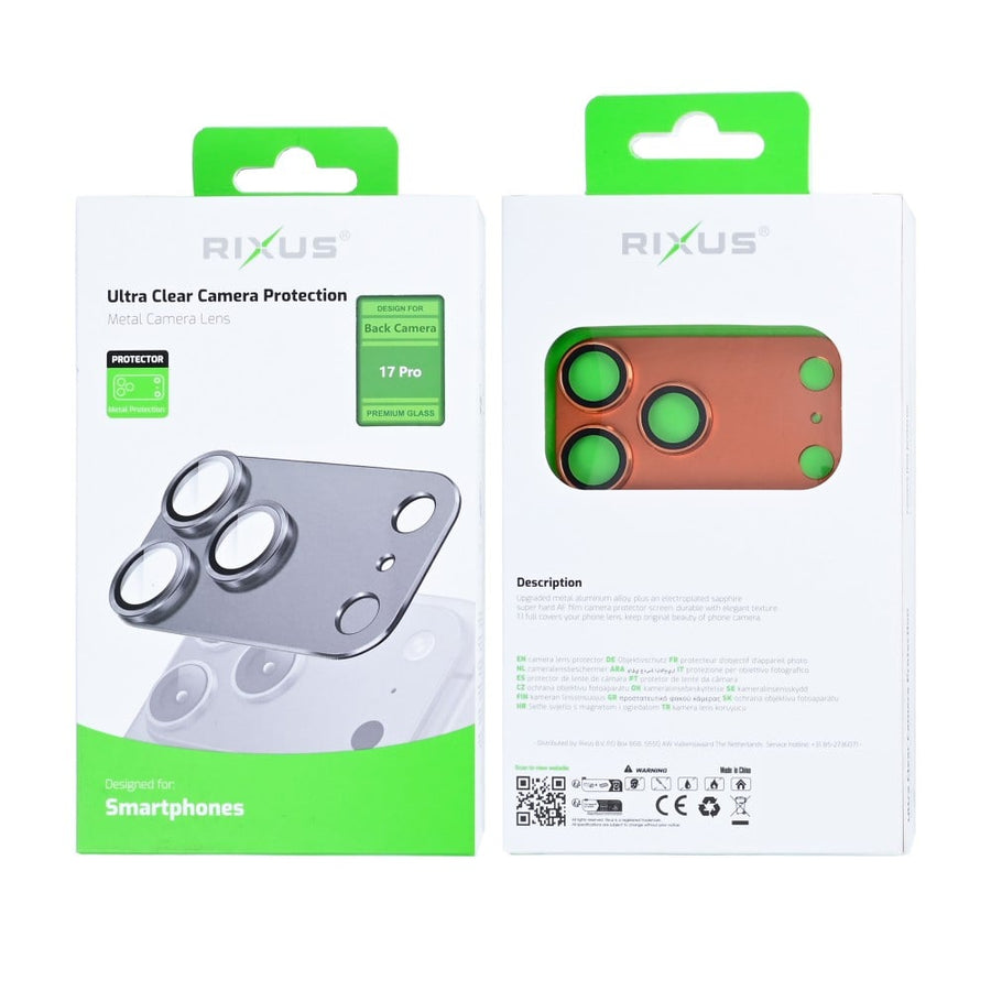 Protection ultra transparente pour appareil photo Rixus pour Apple iPhone 17 Pro Cosmic Orange