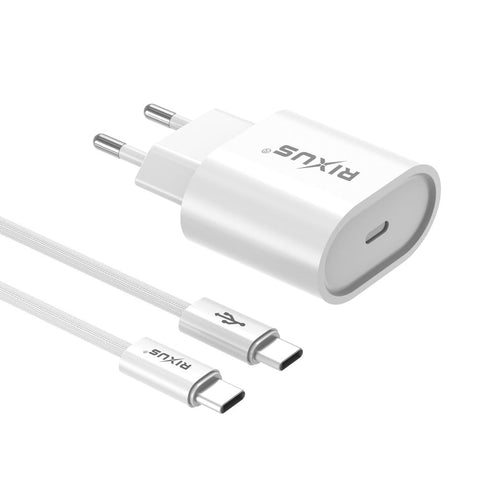 Chargeur rapide Rixus RXHC30C Câble USB-C vers USB-C 1,8 m 30 W Blanc