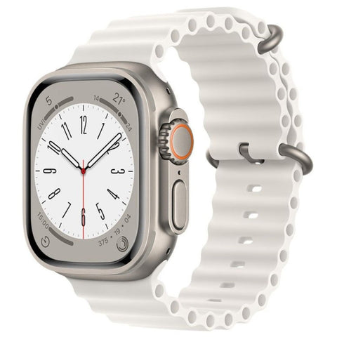 Bracelet en silicone souple et respirant Ocean pour Apple Watch Series 42/44/45/49 mm (taille M/L) - Blanc antique