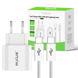 Chargeur rapide Rixus RXHC30L Câble USB-C vers Lightning 1,8 m 30 W Blanc