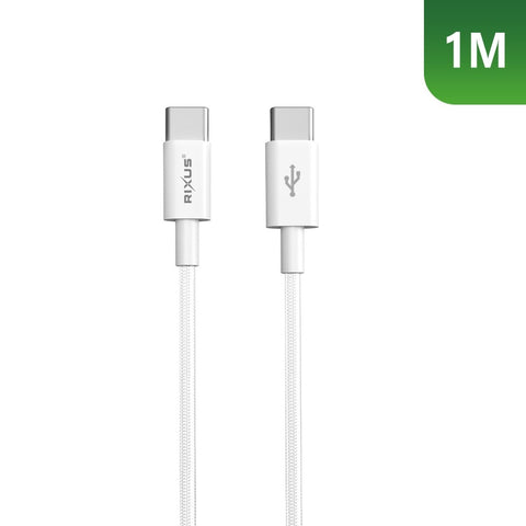 Câble tressé en nylon Rixus RXUC15C USB-C vers USB-C, 1 m, blanc