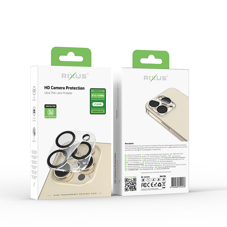 Verre trempé Rixus Clear HD Camera pour Apple iPhone 13, 13 Mini