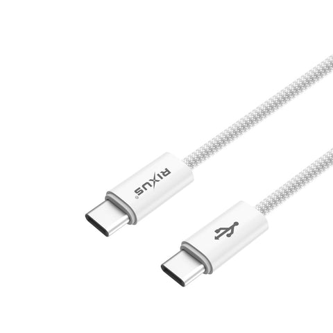 Câble de recharge rapide Rixus RXUC08C USB-C vers USB-C Câble tressé en nylon 1,8 m Blanc