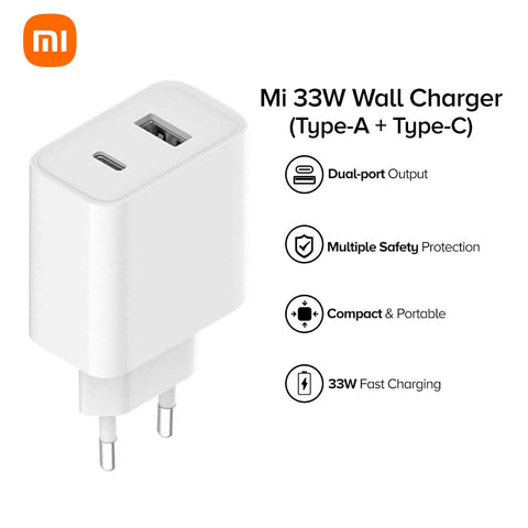 Chargeur mural Xiaomi Mi 33 W, 1 port USB A / 1 port Type-C (BHR4996GL) - Blanc