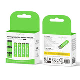 Piles rechargeables AAA Rixus RXAA07 880 mWh avec câble USB-C, lot de 4