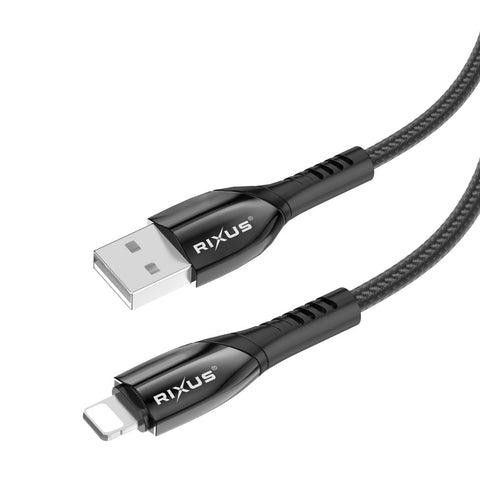 Câble de recharge Rixus RXUC39AL USB-A vers Lightning en nylon, 3 m, noir