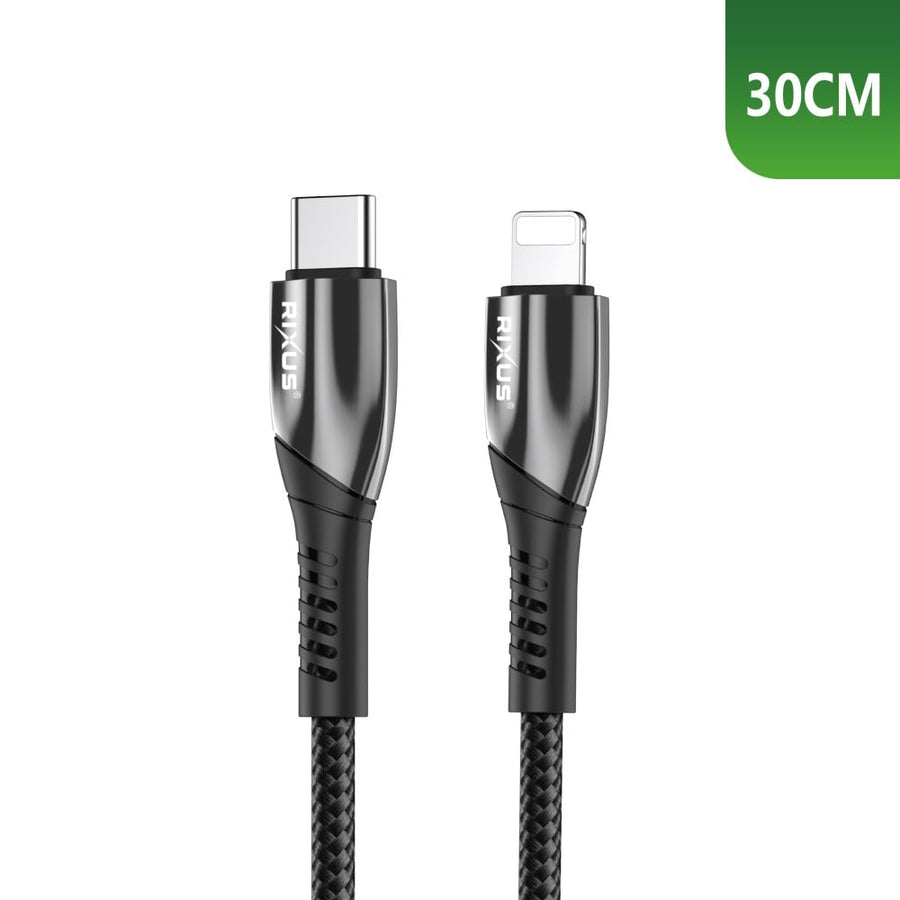 Câble de recharge rapide Rixus RXUC37L USB-C vers Lightning en nylon, 30 cm, noir