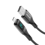 Câble USB vers Lightning tressé Rixus RXUC28AL avec écran LED, 1 m, noir