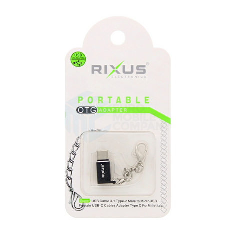 Adaptateur portable Rixus OTG Micro-USB vers USB-C Noir
