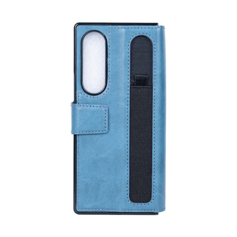 Étui portefeuille Rixus avec porte-stylo pour Samsung Galaxy Z Fold4 bleu sierra