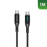 Câble USB-C tressé Rixus RXUC28C avec écran LED, 1 m, noir