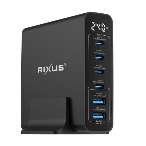 Adaptateur secteur Rixus RX240 GaN avec écran numérique 240 W noir