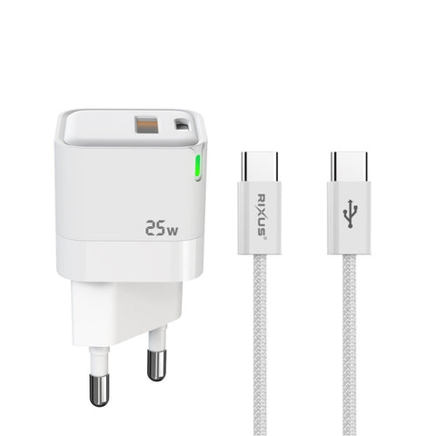 Kit chargeur mural Rixus RXHC11 25 W avec câble USB-C vers USB-C