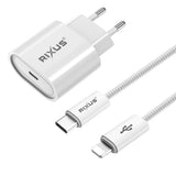 Chargeur rapide Rixus RXHC20L Câble USB-C vers Lightning 1,8 m 20 W Blanc