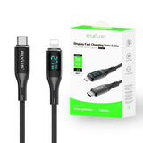 Câble USB-C vers Lightning tressé Rixus RXUC28L avec écran LED, 1 m, noir