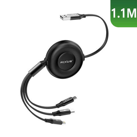 Câble de recharge rapide rétractable 3 en 1 Rixus RXUC25 noir