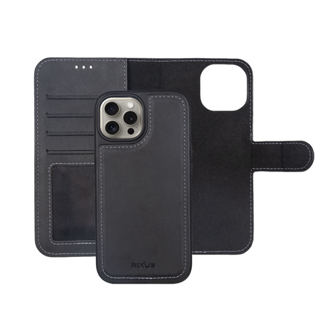 Portefeuille magnétique amovible Rixus Duo pour Apple iPhone 16 Pro Max Noir