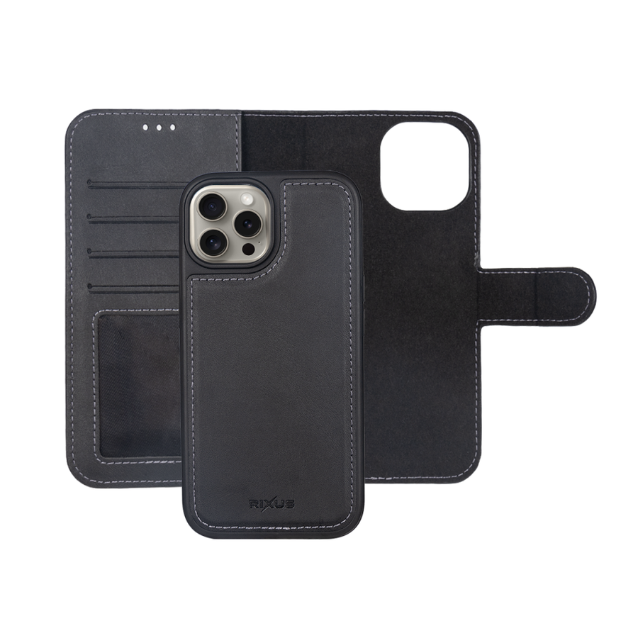 Portefeuille magnétique amovible Rixus Duo pour Apple iPhone 16 Pro Max Noir