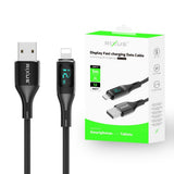 Câble USB vers Lightning tressé Rixus RXUC28AL avec écran LED, 1 m, noir
